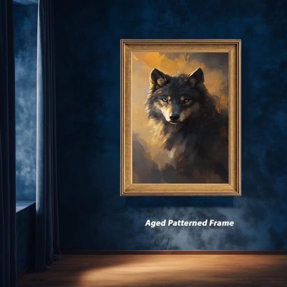 Golden Light Wolf Portrait, Rustic Cabin Nature Wildlife Wall Art Print