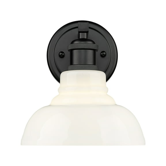 Yep by Golden Lighting Carver 1-light Vanity in Matte Black and Vintage Milk Glass