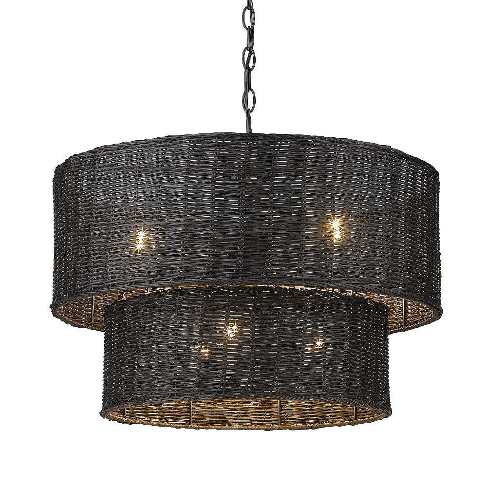 Matte Black Wicker 6-Light Chandelier