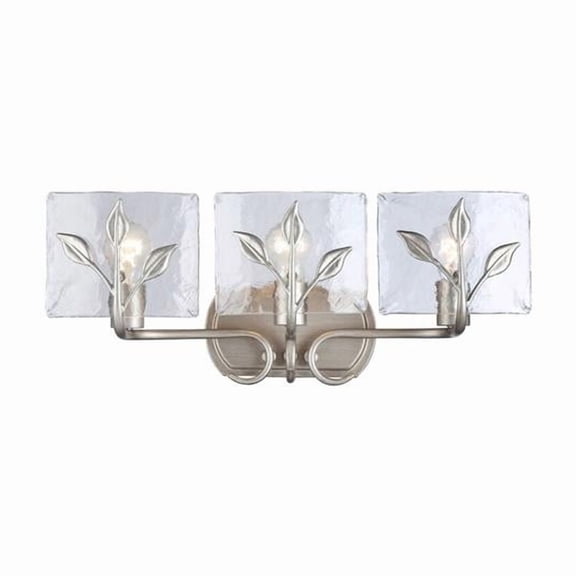 Golden Lighting 3160-BA3 PS-HWG Calla 3-Light Vanity Light in Peruvian Silver with Hammered Water Glass