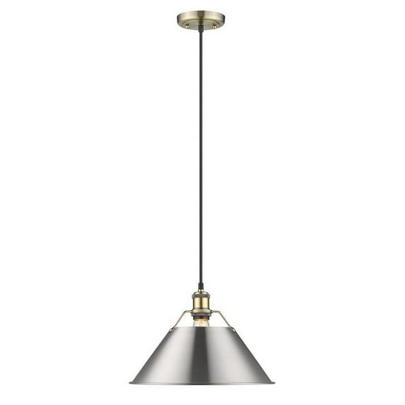 Yep by Golden Lighting Orwell 1-light 14in Pendant in Aged Brass and Pewter shade