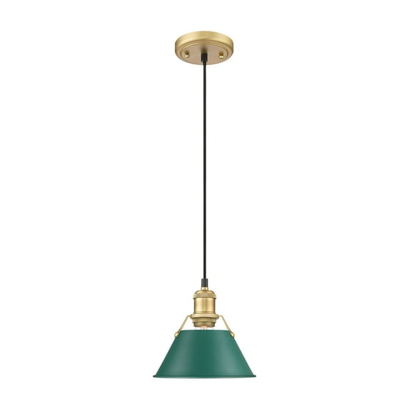 Yep by Golden Lighting Orwell 1-light 8in Pendant in Brushed Champagne Brass and Pine Green shade