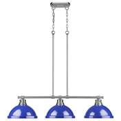 Golden Lighting Duncan - Three Light Linear Pendant, Shade Options: Blue