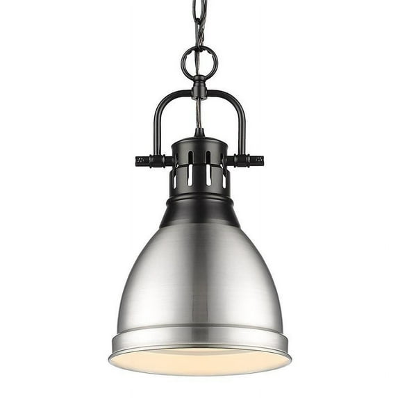 Golden Lighting-3602-S BLK-PW-Duncan - 1 Light Small Pendant with Chain Pewter Shade Matte Black