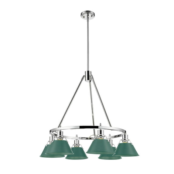 Golden Lighting 3306-6 CH-GN Orwell 6-Light Chandelier in Chrome with Pine Green
