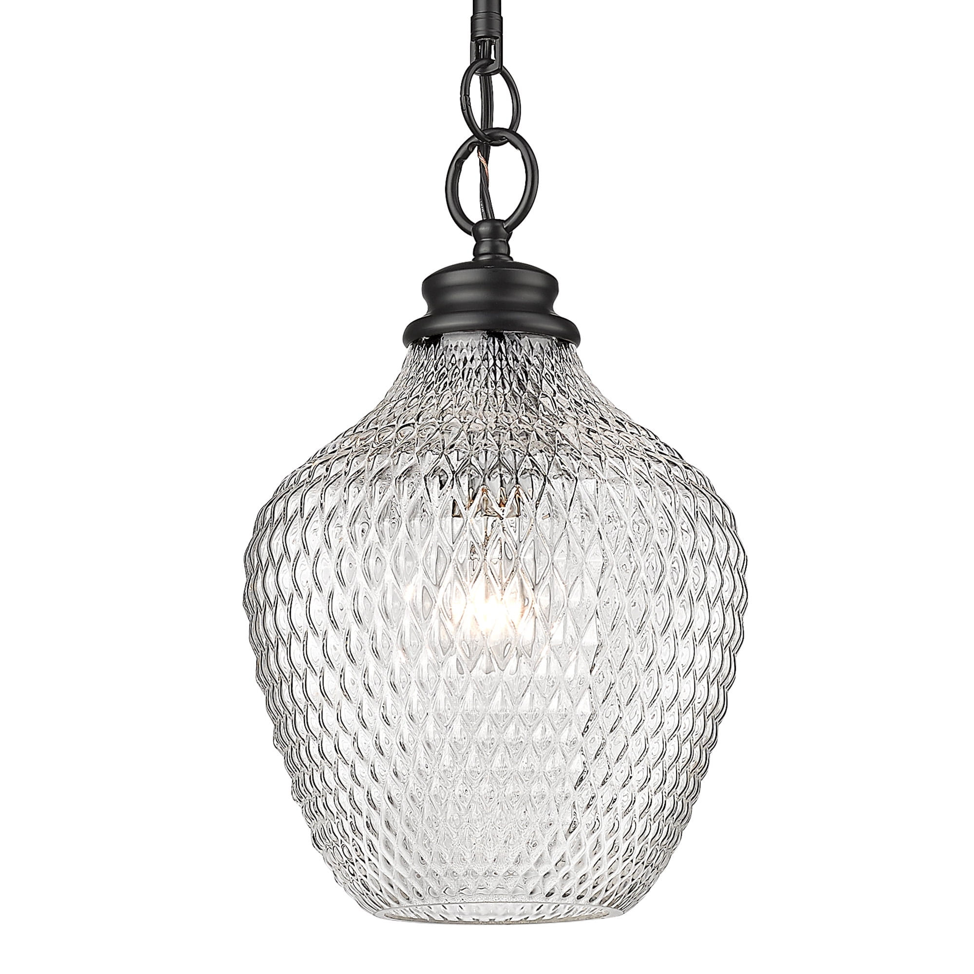 Adeline Matte Black Pendant Light with Embossed Clear Glass Shade
