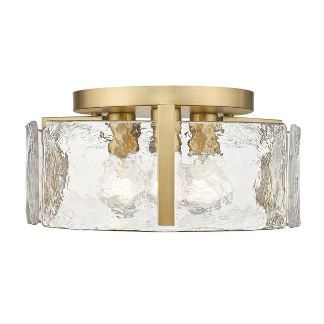 Golden Lighting Aenon 3-Light Hammered Water Glass Metal Flush Mount in Bronze