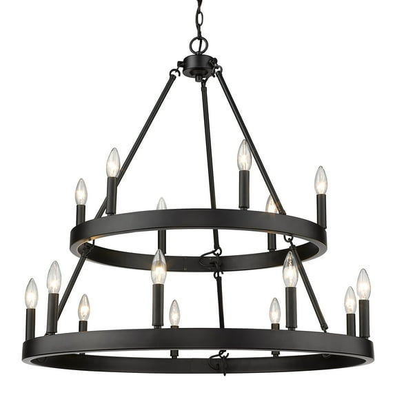Golden Lighting Alastair Metal 2-Tier 15-Light Chandelier in Matte Black