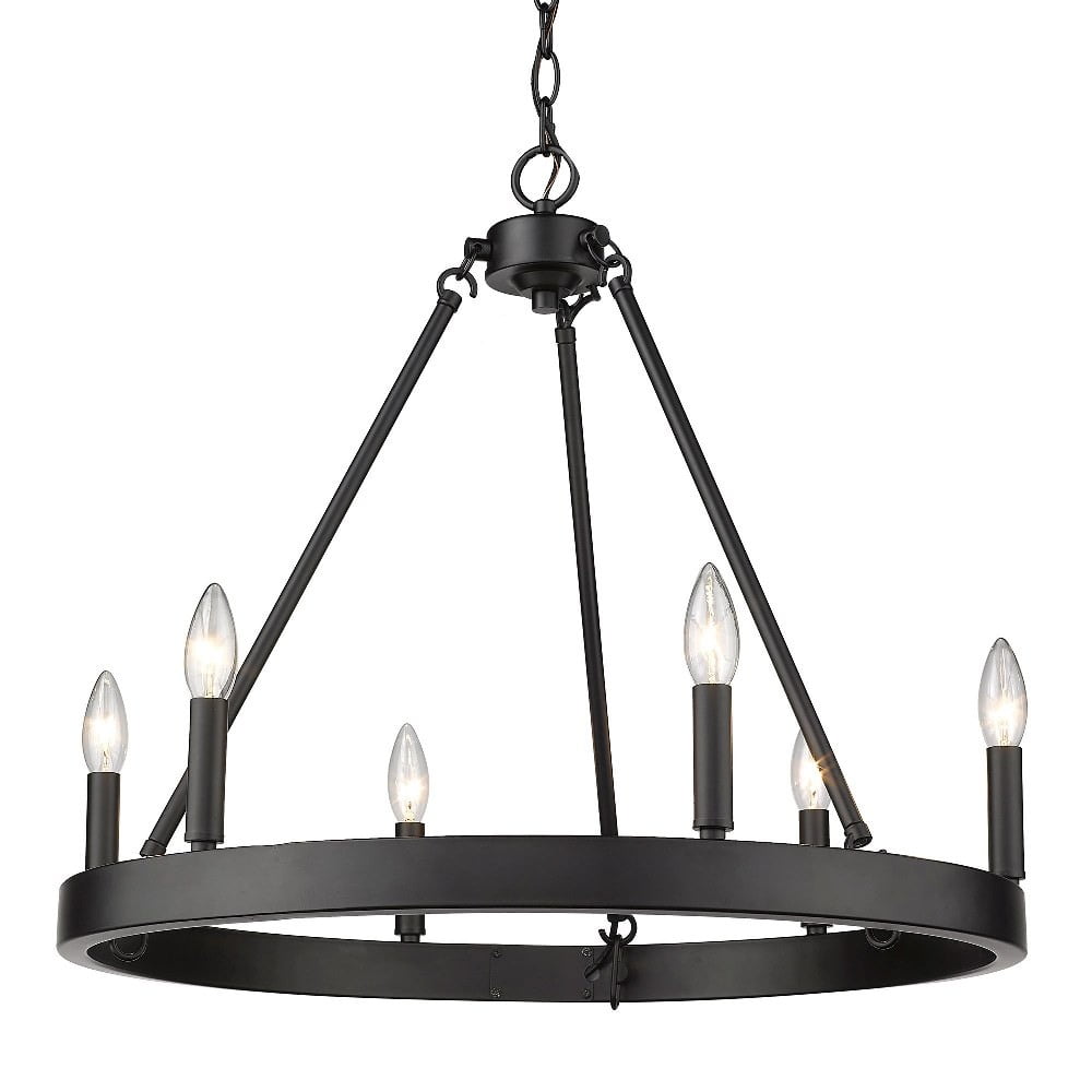 Alastair Matte Black 6-Light Transitional Wagon Wheel Chandelier