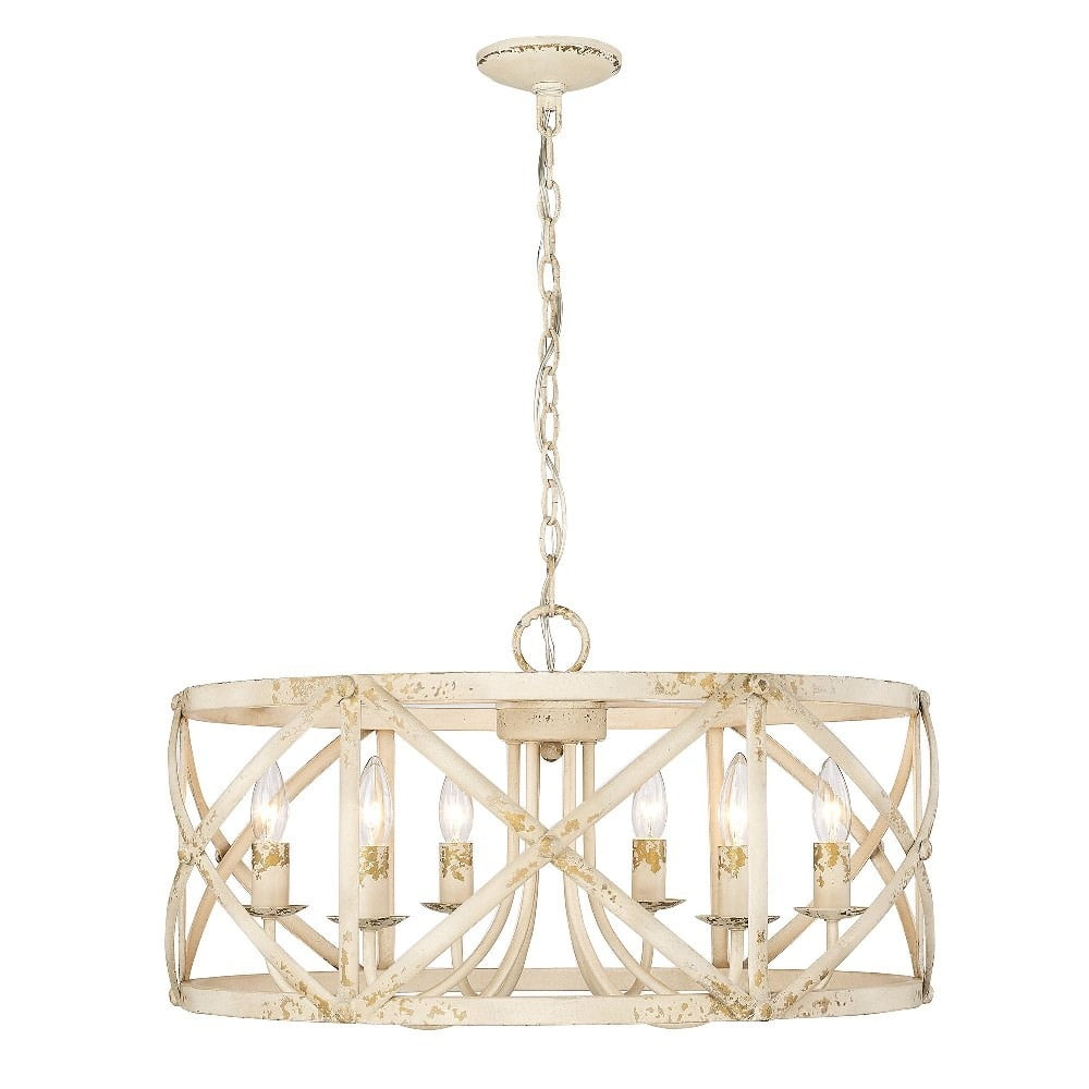 Antique Ivory Drum 6-Light Steel Chandelier