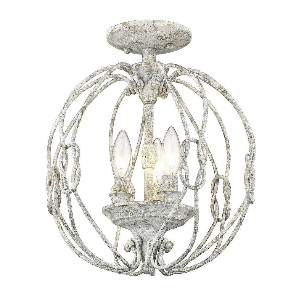 Oyster White Steel Globe Semi-Flush Light Fixture