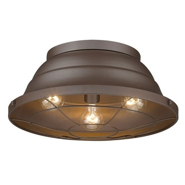 Golden Lighting Bartlett 3-Light Metal Outdoor Flush Mount in Textured Bronze