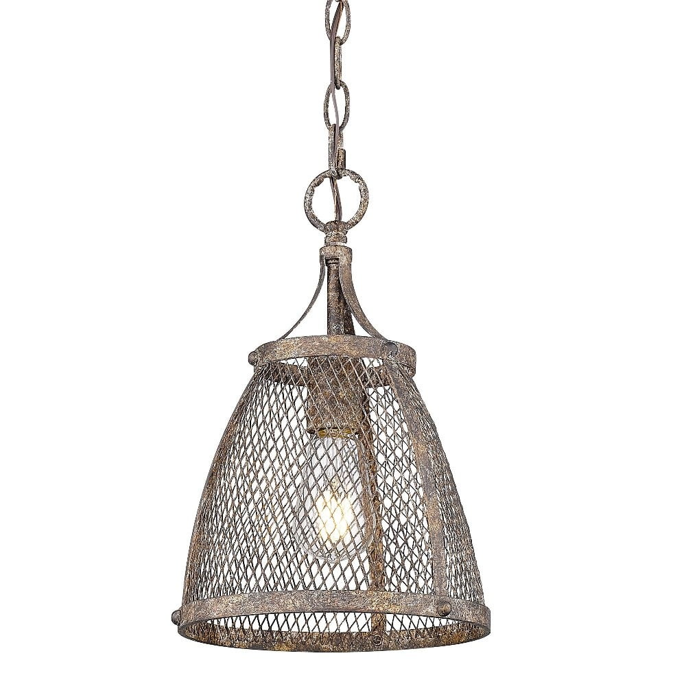 Rustic Brown Steel Mini Pendant Light with Mesh Shade