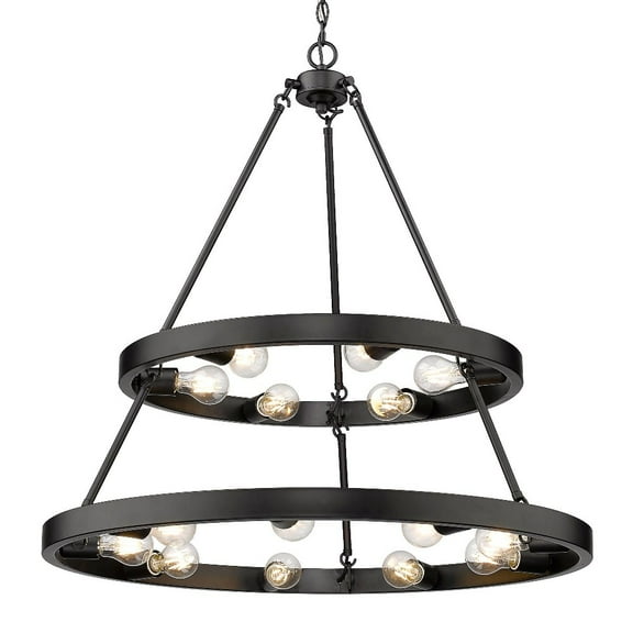 Golden Lighting Castile 2-Tier 15-Light Chandelier in Matte Black