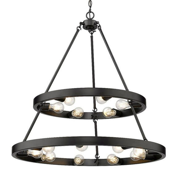 Golden Lighting Castile 2-Tier 15-Light Chandelier in Matte Black