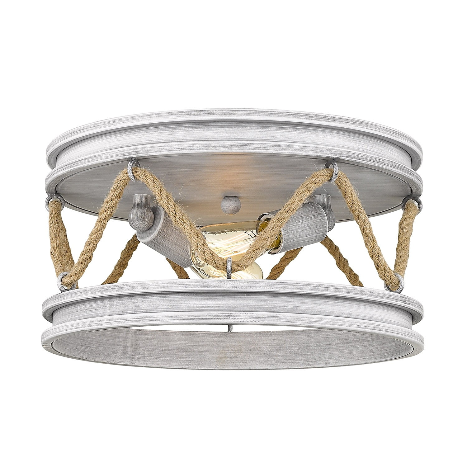 Gray Driftwood 2-Light Nautical Flush Mount with Rope Accents