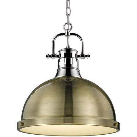 3602-L CH-AB Golden Lighting Duncan - 1 Light Chain Pendant in Classic style - 16.88 Inches high by 14 Inches wide-Chrome Finish-Aged Brass Shade