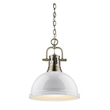 Golden Lighting  Duncan 1 Light Pendant with Chain in Aged Brass with White - Gold