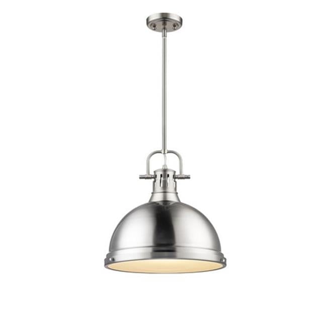 Golden Lighting Duncan 1 Light Pendant with Rod in Pewter with Pewter Shade - Pewter