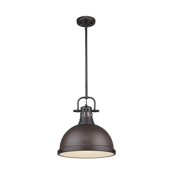 Yep by Golden Lighting Duncan 1-light 14in Rod Hung Pendant in Rubbed Bronze and Rubbed Bronze shade