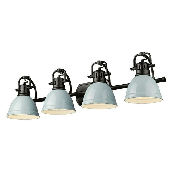 Yep by Golden Lighting Duncan 4-light Vanity in Matte Black and Seafoam shade
