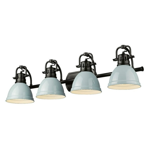 Yep by Golden Lighting Duncan 4-light Vanity in Matte Black and Seafoam shade