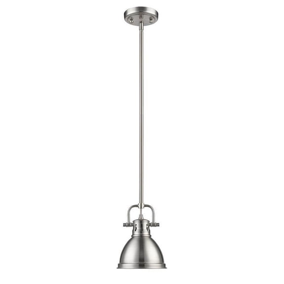 Golden Lighting Duncan Mini Pendant with Rod in Pewter with a Pewter Shade