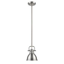 Golden Lighting Duncan Mini Pendant with Rod in Pewter with a Pewter Shade