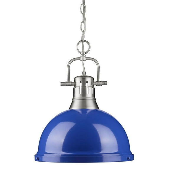 Golden Lighting Duncan - One Light Chain Pendant, Shade Options: Blue Glass