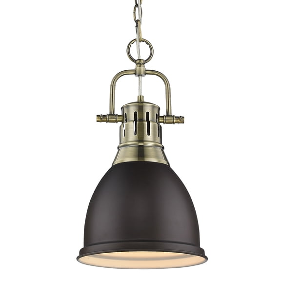 Golden Lighting Duncan Small Pendant with Chain in Aged Brass Rubbed Bronze Shade