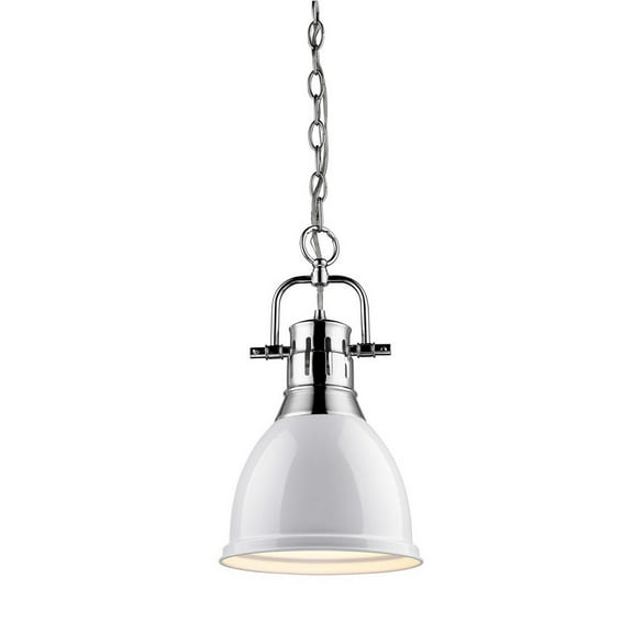 Yep by Golden Lighting Duncan 1-light 9in Chain Hung Pendant in Chrome and White shade