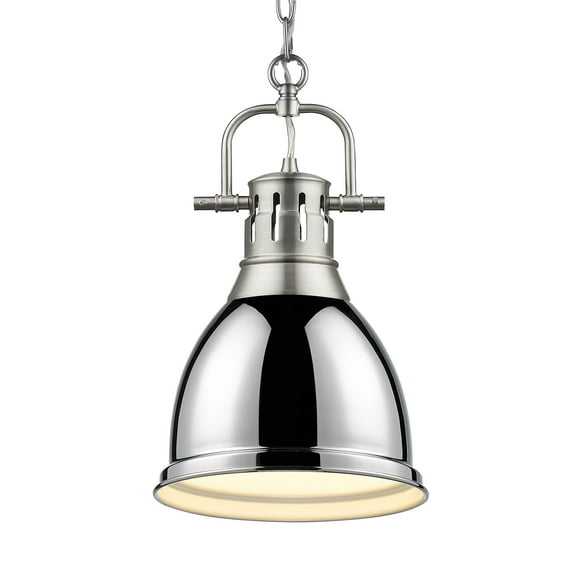 Golden Lighting 3602-S PW-CH Duncan Small Pendant with Chain in Pewter with a Chrome Shade