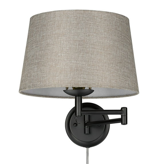 Wry Lighting Eleanor 1-light Swing Arm Wall Lamp in Matte Black and Natural Sisal shade