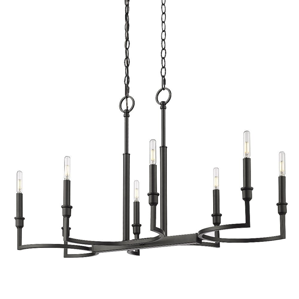 Matte Black Glass Linear Pendant Light with 8 Bulbs
