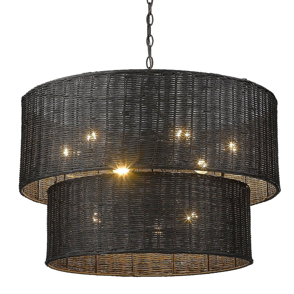 Erma Bohemian-Chic Black Wicker and Steel 9-Light Chandelier