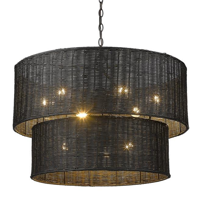Erma Bohemian-Chic Black Wicker and Steel 9-Light Chandelier