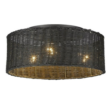 Golden Lighting Erma Flush Mount in Matte Black and Black Wicker
