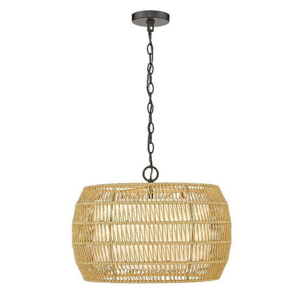 Golden Lighting Everly 4-Light Wicker / Rattan Chandelier in Matte Black/Natural