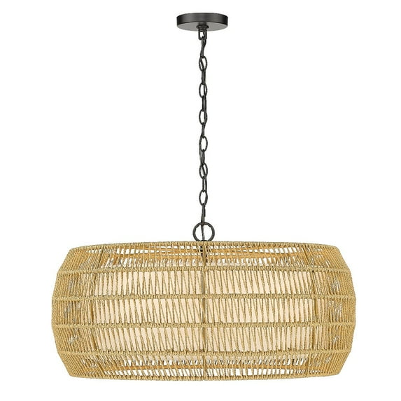 Golden Lighting Everly 6-Light Wicker / Rattan Chandelier in Matte Black/Natural