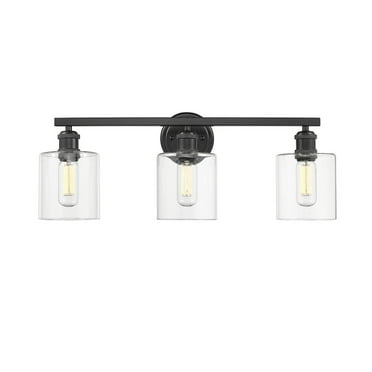 Golden Lighting Fisher 3-Light Bath Vanity in Matte Black/Clear Glass Shades