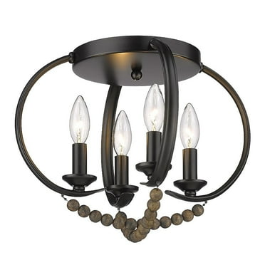 Golden Lighting Flori Flush Mount in Matte Black with Espresso Wood Beads