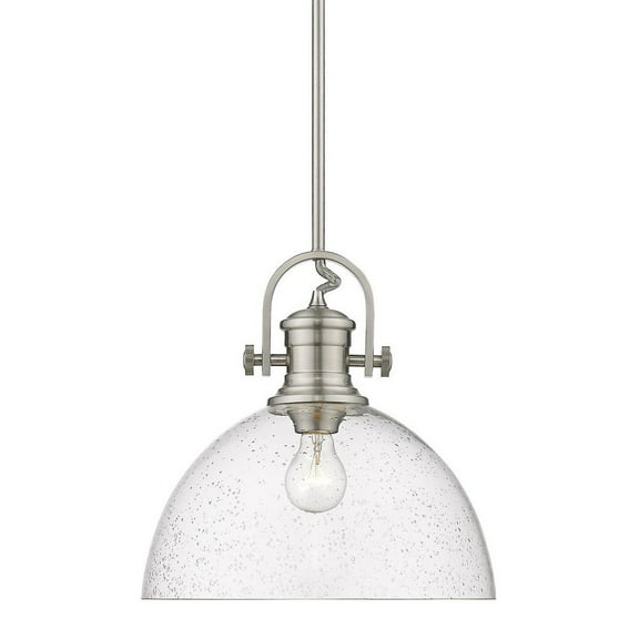 Yep by Golden Lighting Hines 1-light 14in Pendant in Pewter and Seeded Glass