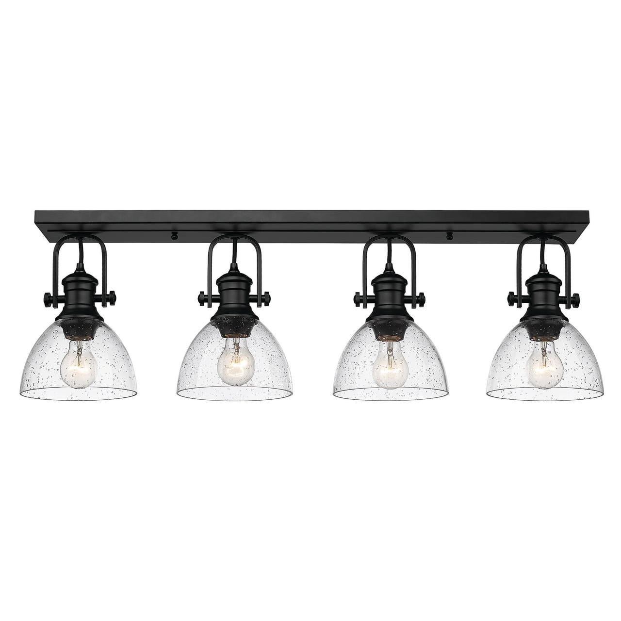 Hines Transitional 4-Light Matte Black Semi-Flush Bowl with Seeded Glass