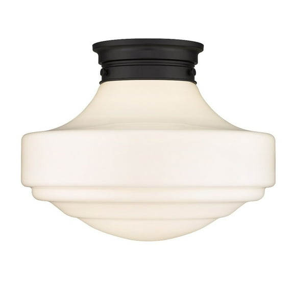 Golden Lighting Ingalls 1-light 16in Semi-Flush Mount in Matte Black and Vintage Milk Glass
