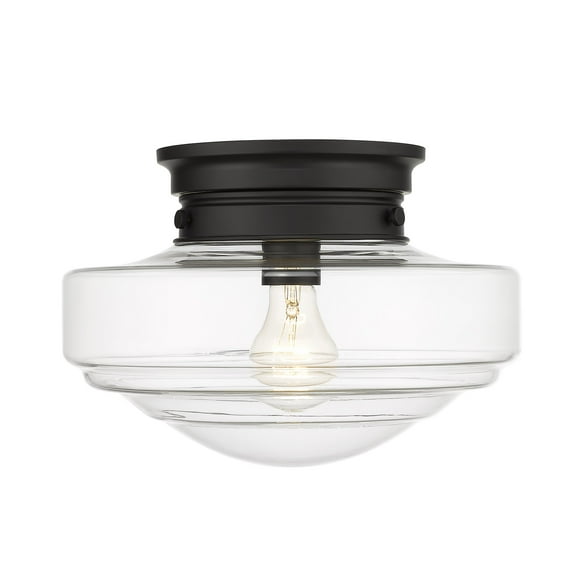 Golden Lighting Ingalls 1-light 12in Semi-Flush Mount in Matte Black and Clear Glass