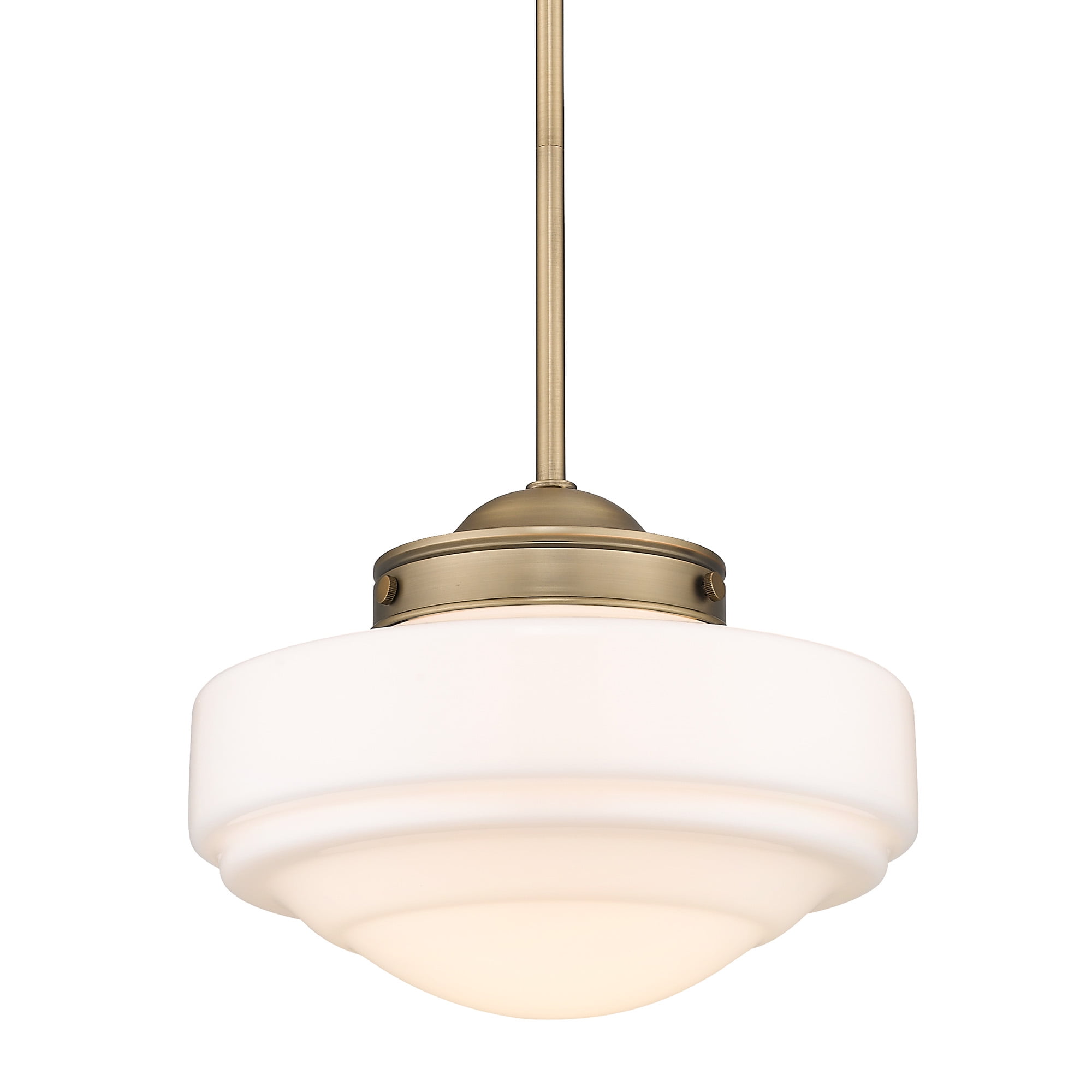 Medium Modern Brass Pendant Light with Vintage Milk Glass Shade