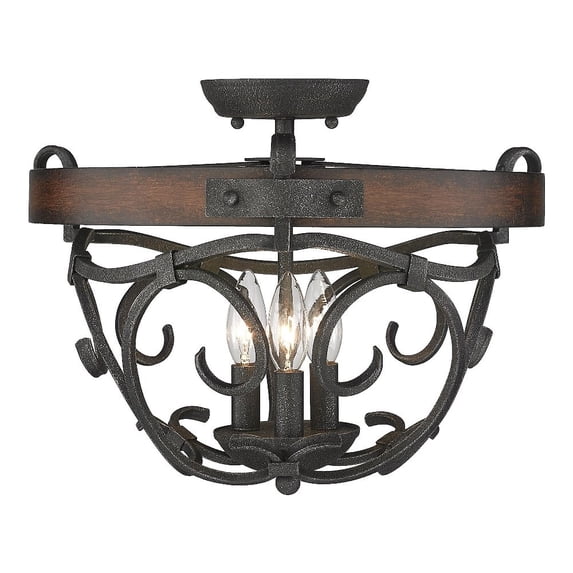 Golden Lighting Madera BI 3 Light Semi-Flush in Black Iron