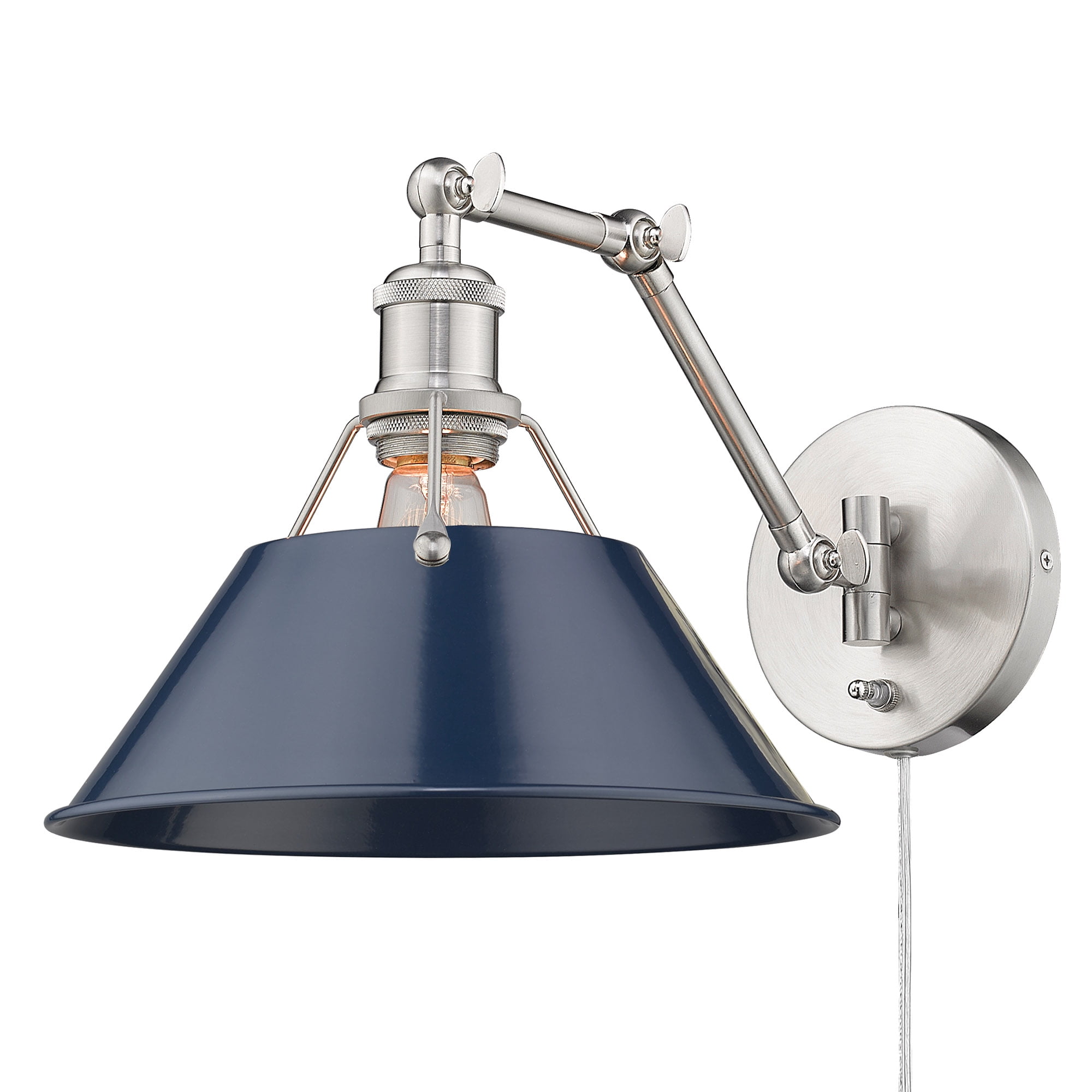Pewter and Navy Blue Adjustable Swing Arm Sconce