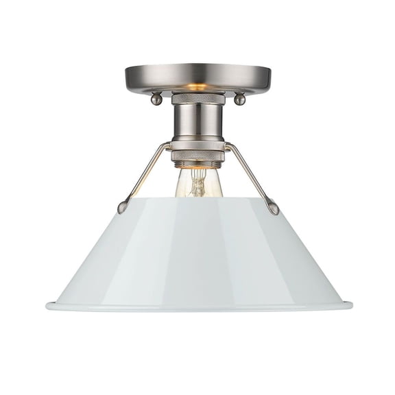 3306-FM PW-DB-Golden Lighting-Orwell - 1 Light Flush Mount 8 Inches Tall and 10 Inches Wide-Pewter Finish-Dusky Blue Shade Color