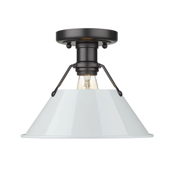 3306-FM BLK-DB-Golden Lighting-Orwell - 1 Light Flush Mount 8 Inches Tall and 10 Inches Wide-Matte Black Finish-Dusky Blue Shade Color